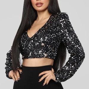 Black sparkle crop shirt